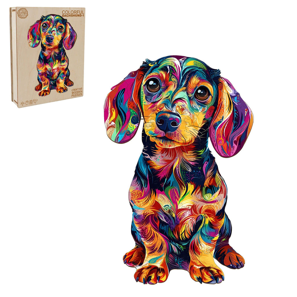 Colorful Dachshund-1 Wooden Jigsaw Puzzle