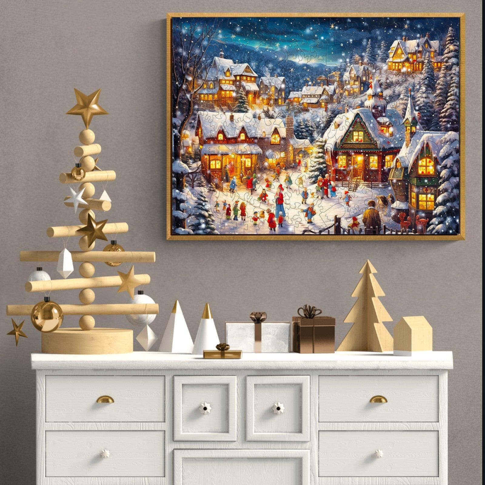 Lively Snowy Night Wooden Jigsaw Puzzle