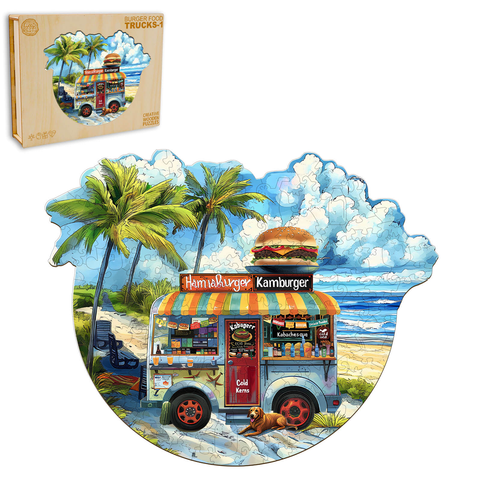 Burger Food Trucks-1 Wooden Jigsaw Puzzle