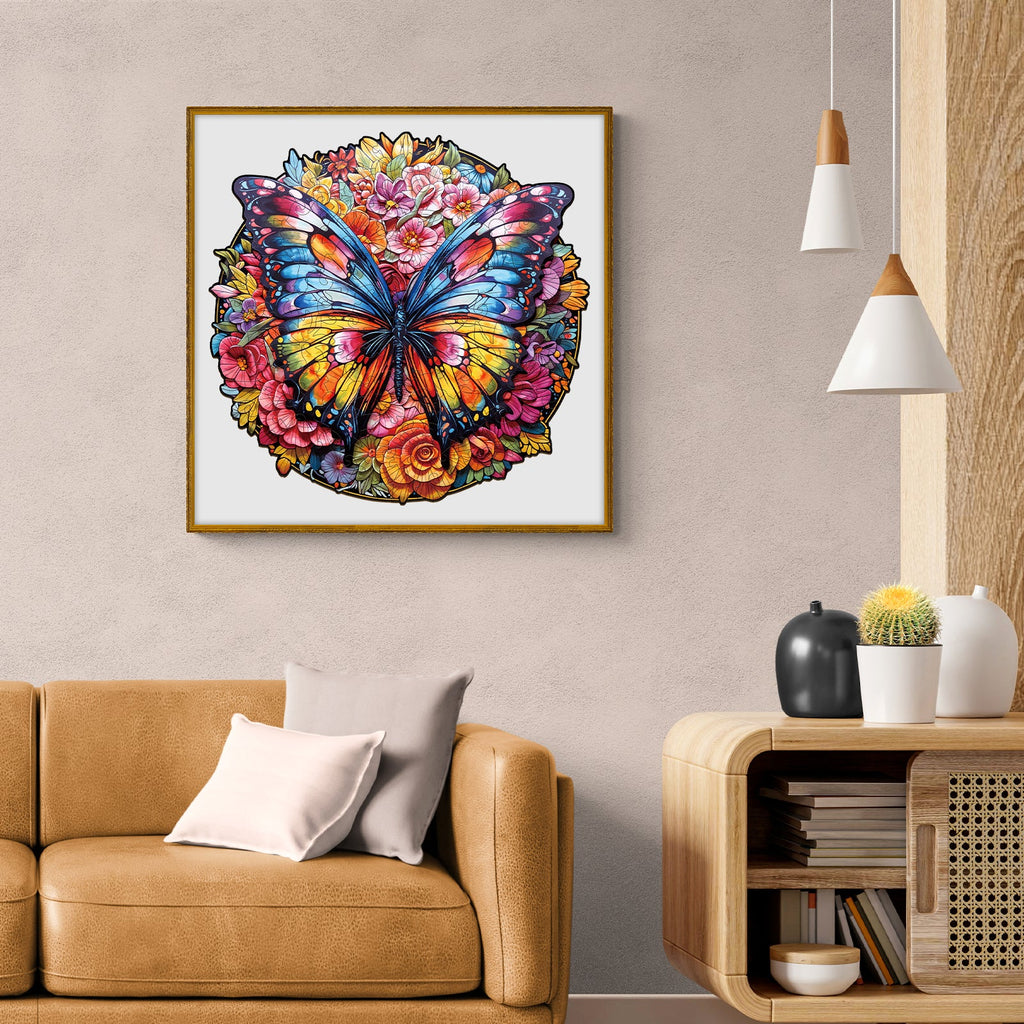Butterfly And Flowers Wooden Jigsaw Puzzle