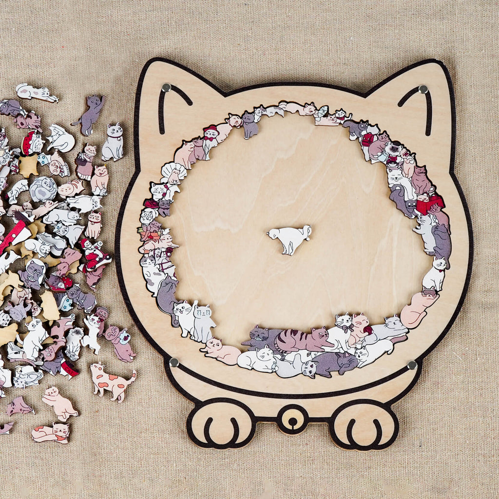 Morandi-Colored Cozy Cat Shaped Wooden Jigsaw Puzzle