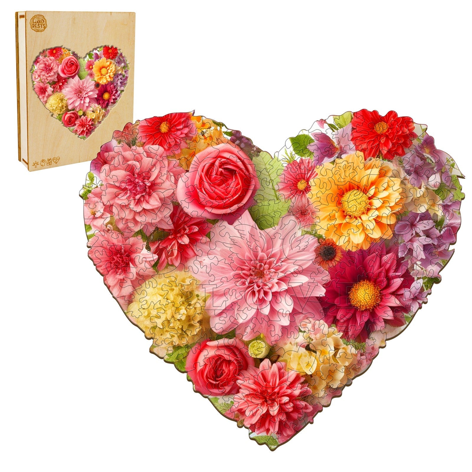 Flower Heart -3 Wooden Jigsaw Puzzle