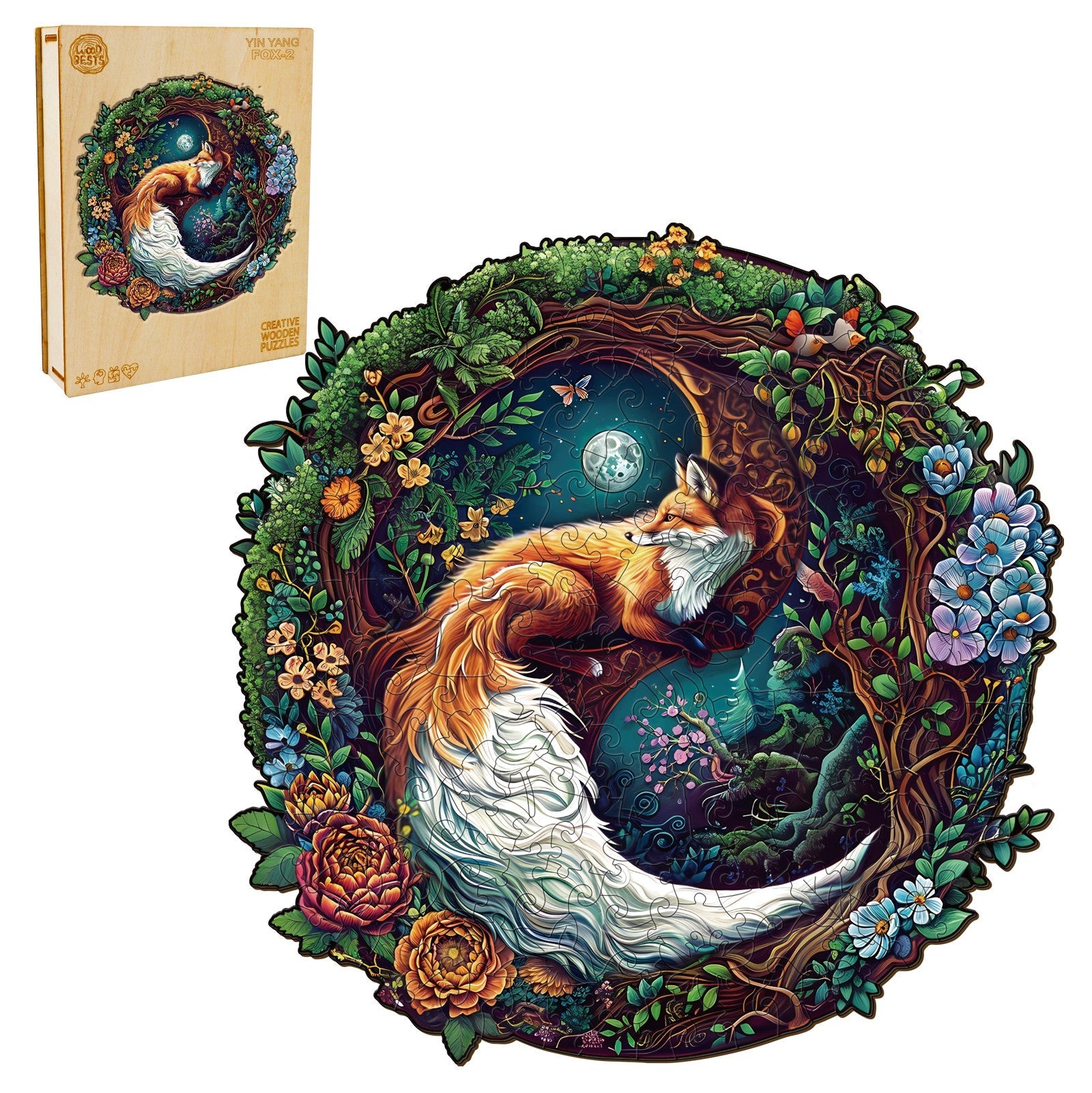 Yin Yang Fox-2 Wooden Jigsaw Puzzle