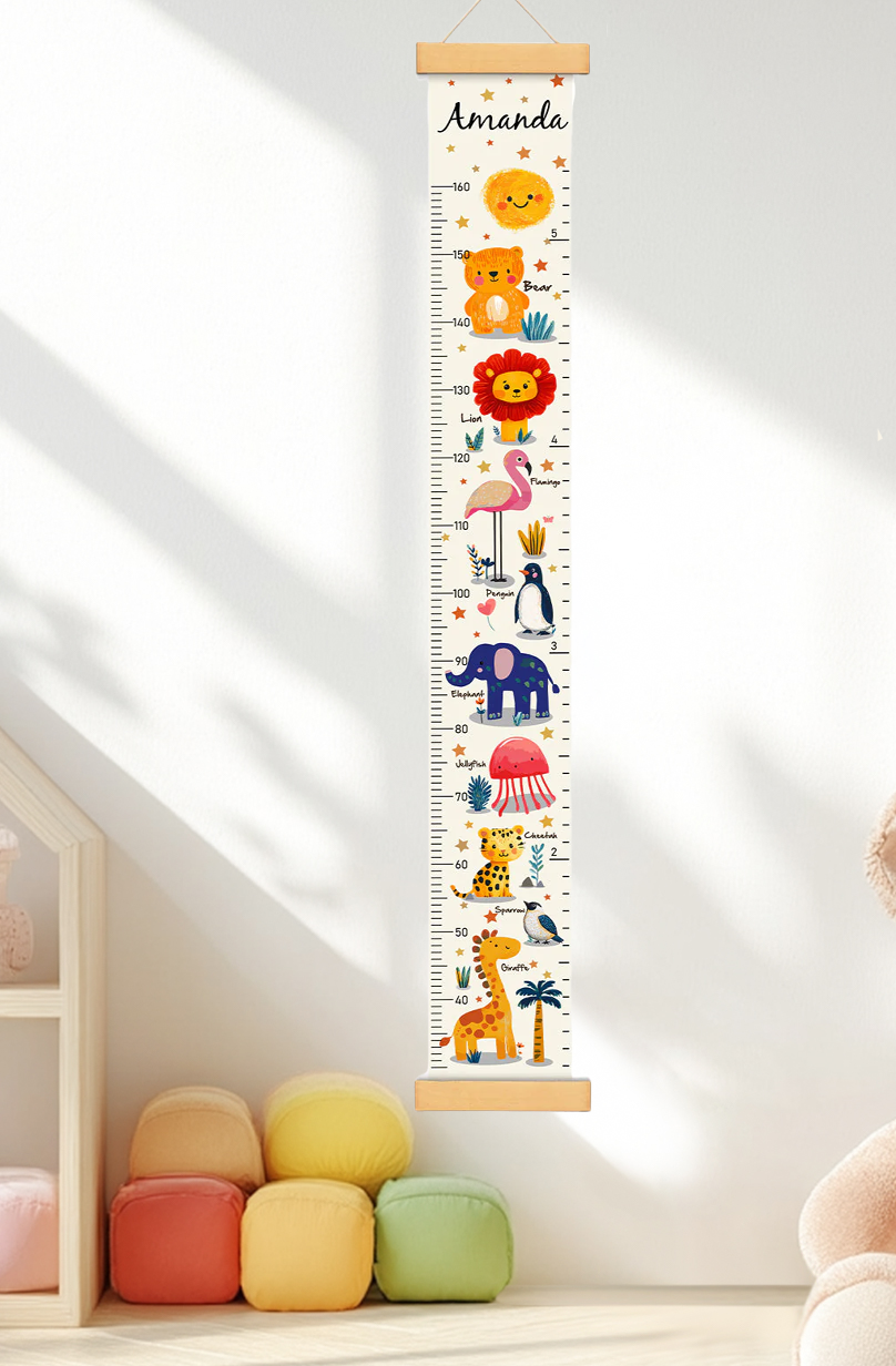 Personalized Cute Animal Hanging Canvas Height Ruler