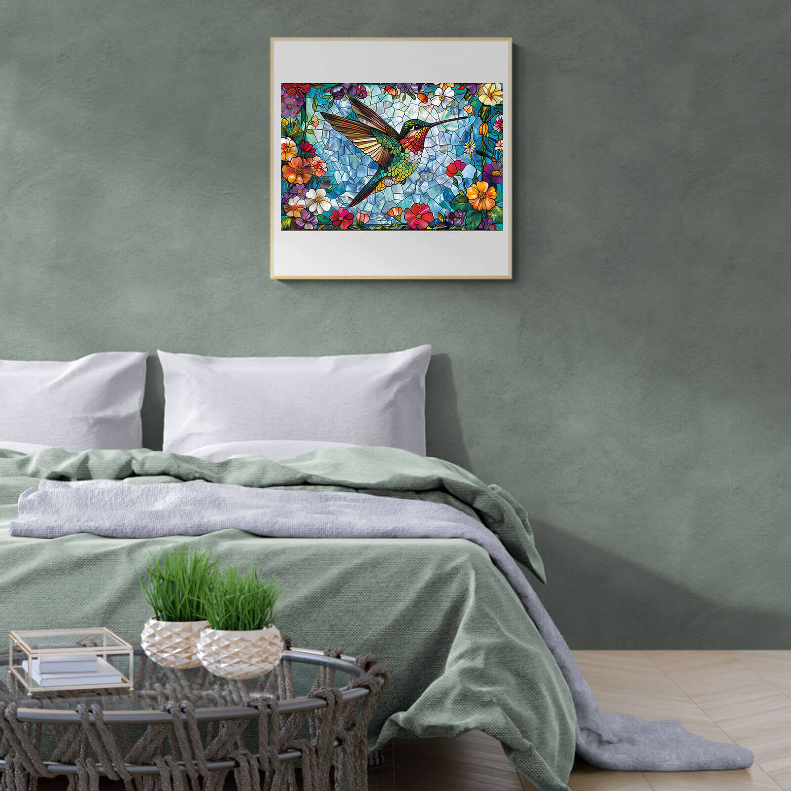 Stained Glass Hummingbird-4 Wooden Jigsaw Puzzle