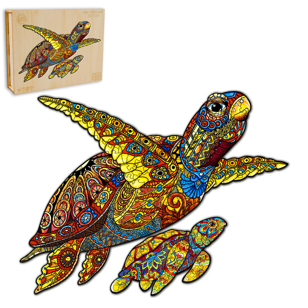 Sea Turtle Mom Wooden Jigsaw Puzzle