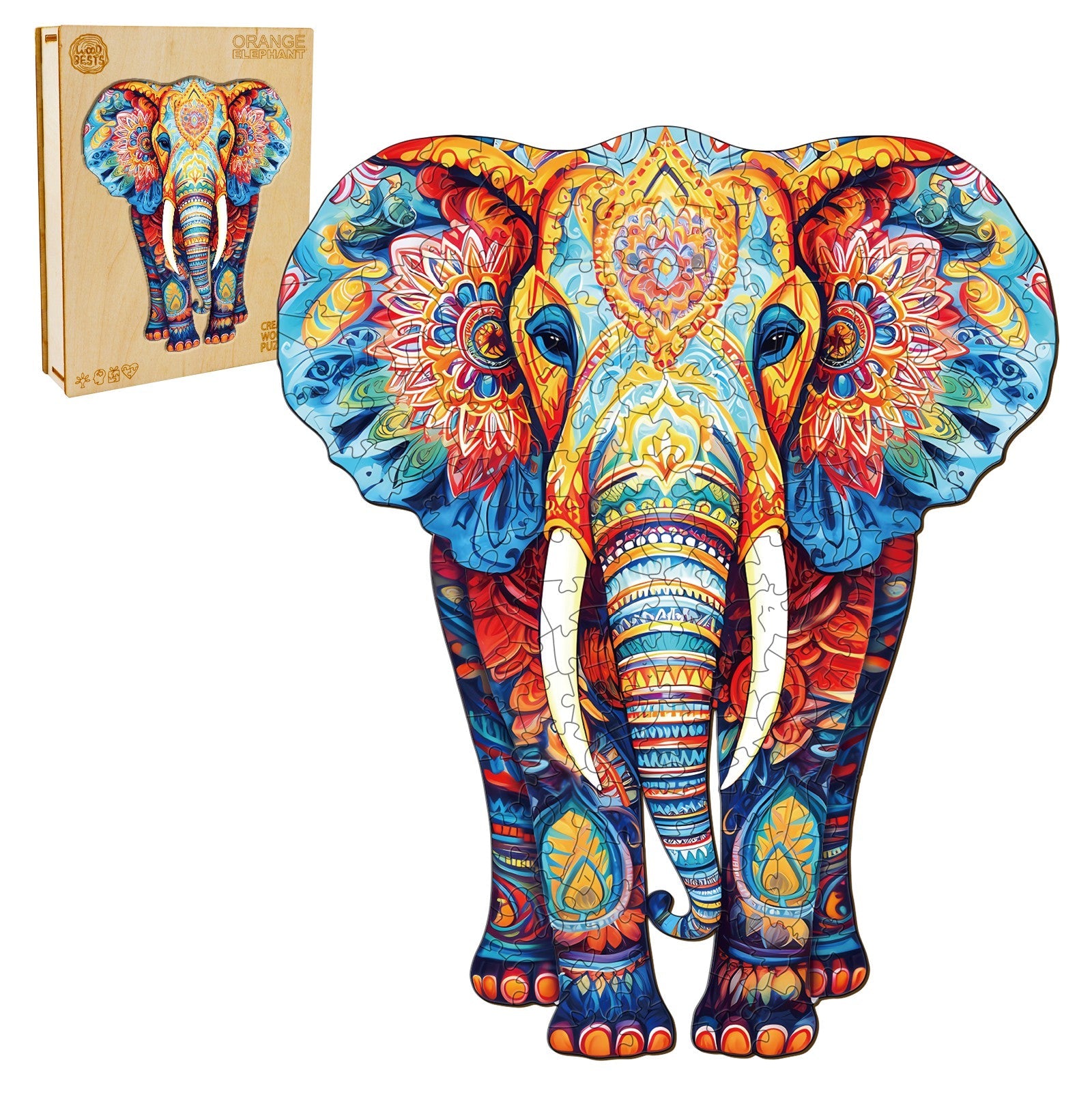 Orange Elephant Wooden Jigsaw Puzzle