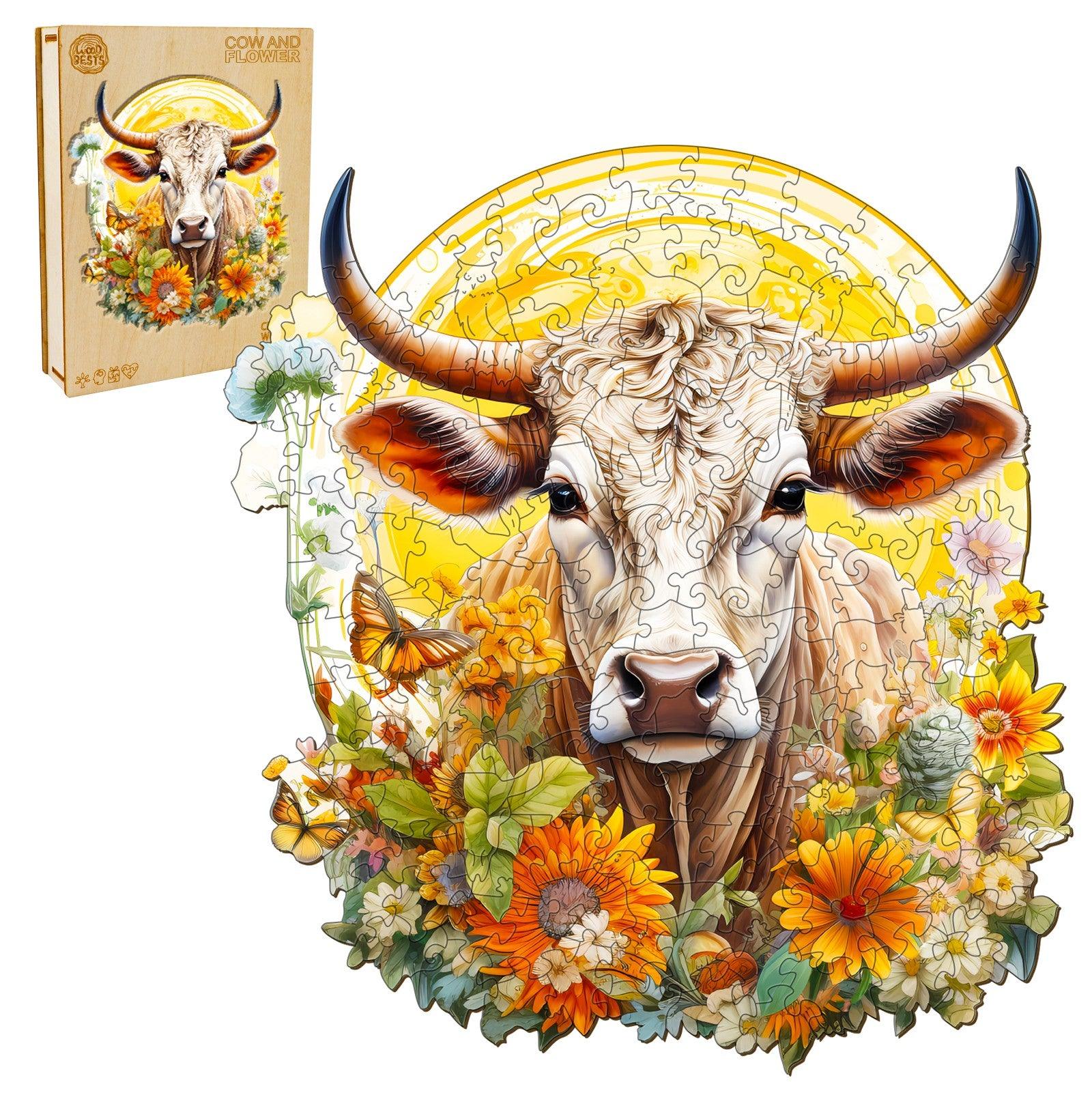 Cow and Flower Wooden Jigsaw Puzzle