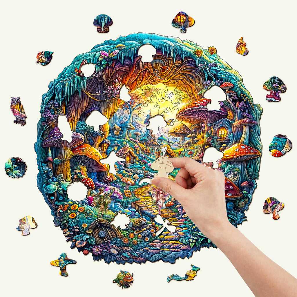3D Mushroom Village Wooden Jigsaw Puzzle