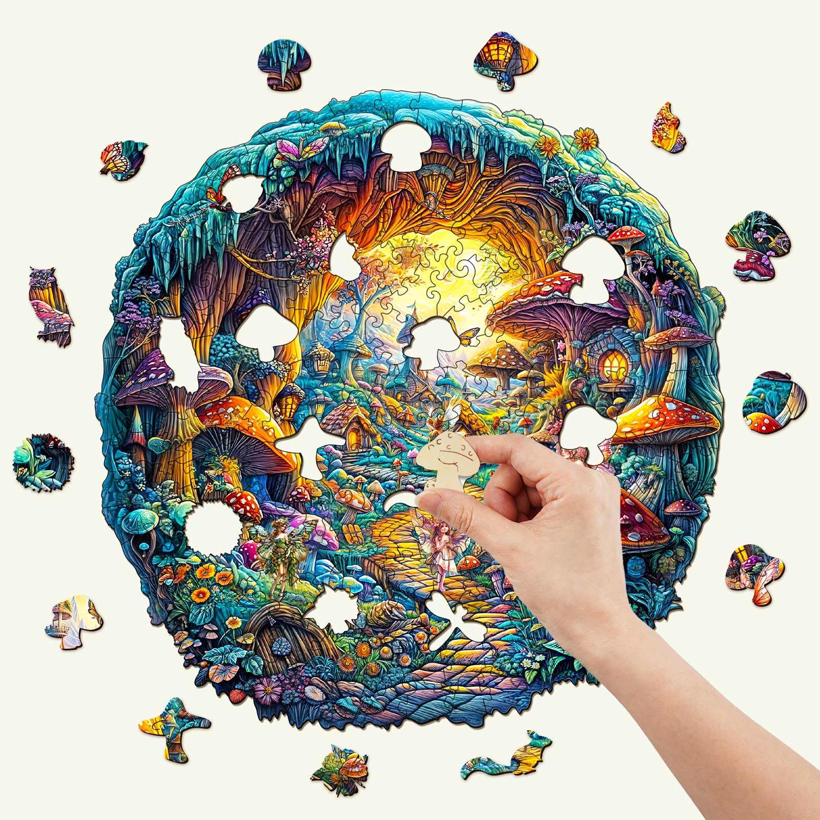 3D Mushroom Village Wooden Jigsaw Puzzle