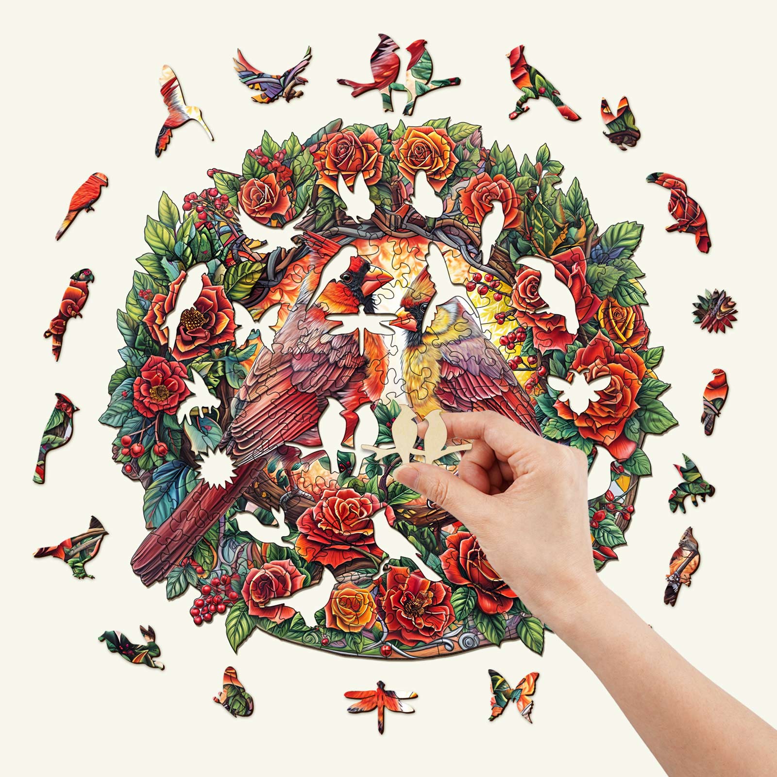 Rose Cardinal Wooden Jigsaw Puzzle