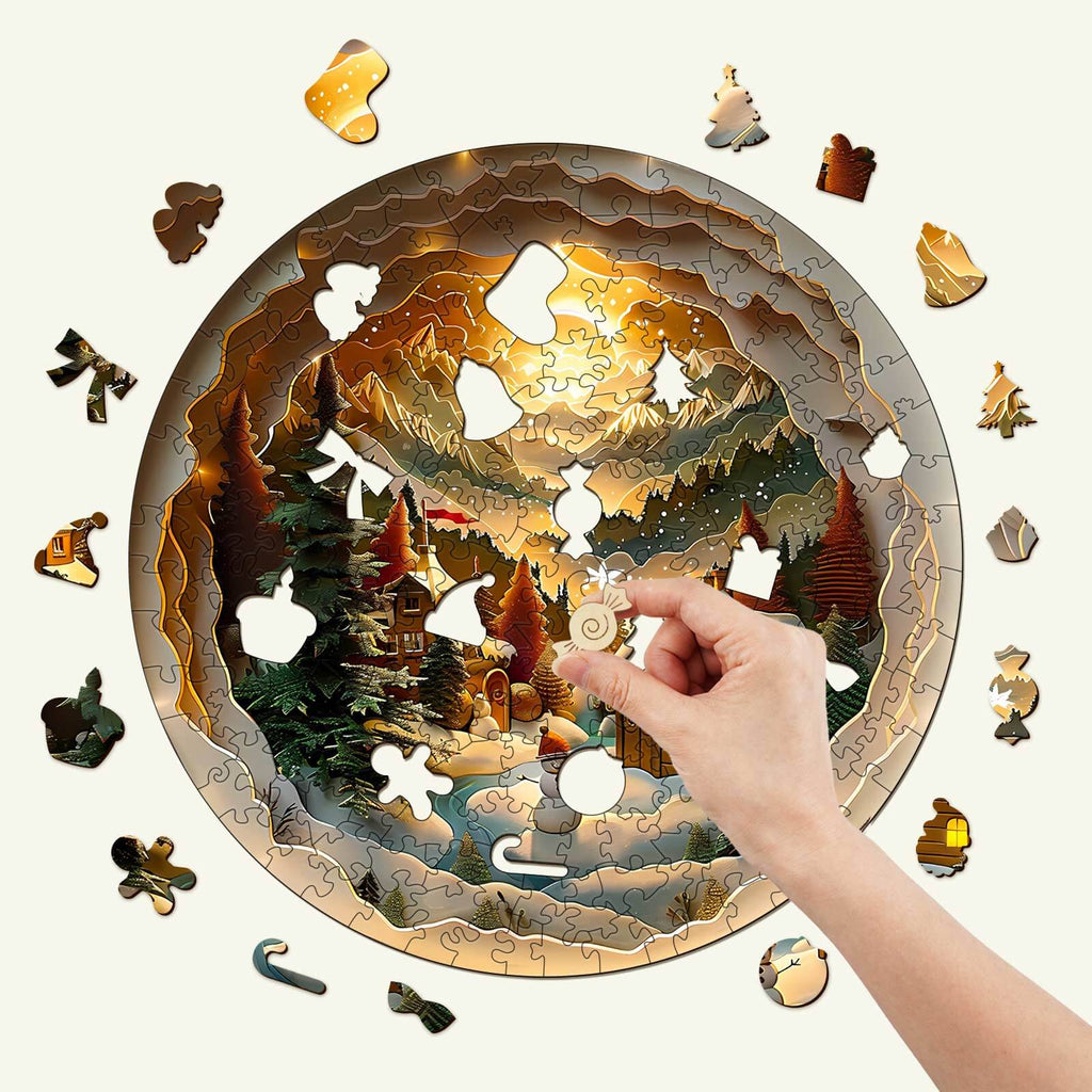 3D Christmas Village-2 Wooden Jigsaw Puzzle