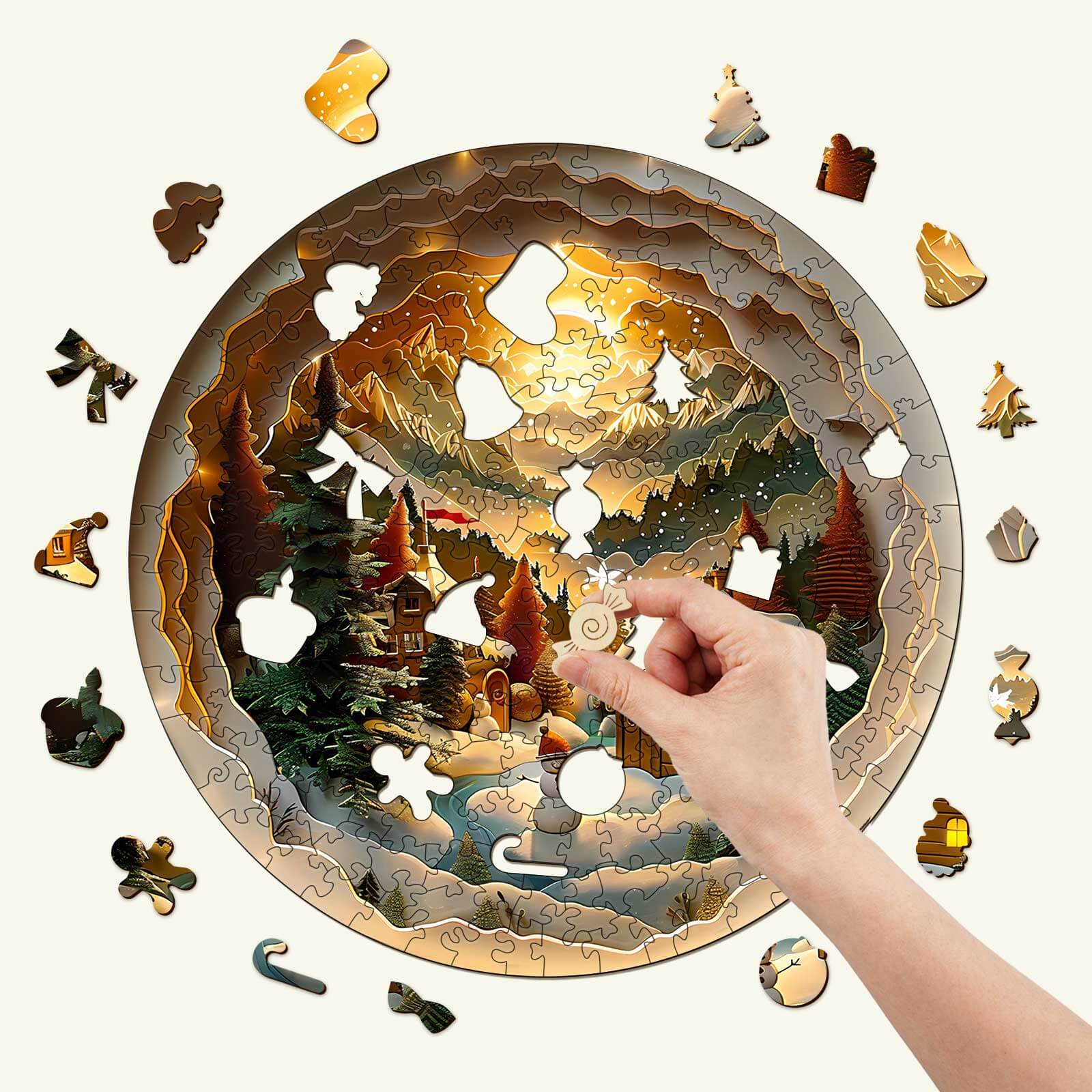 3D Christmas Village-2 Wooden Jigsaw Puzzle