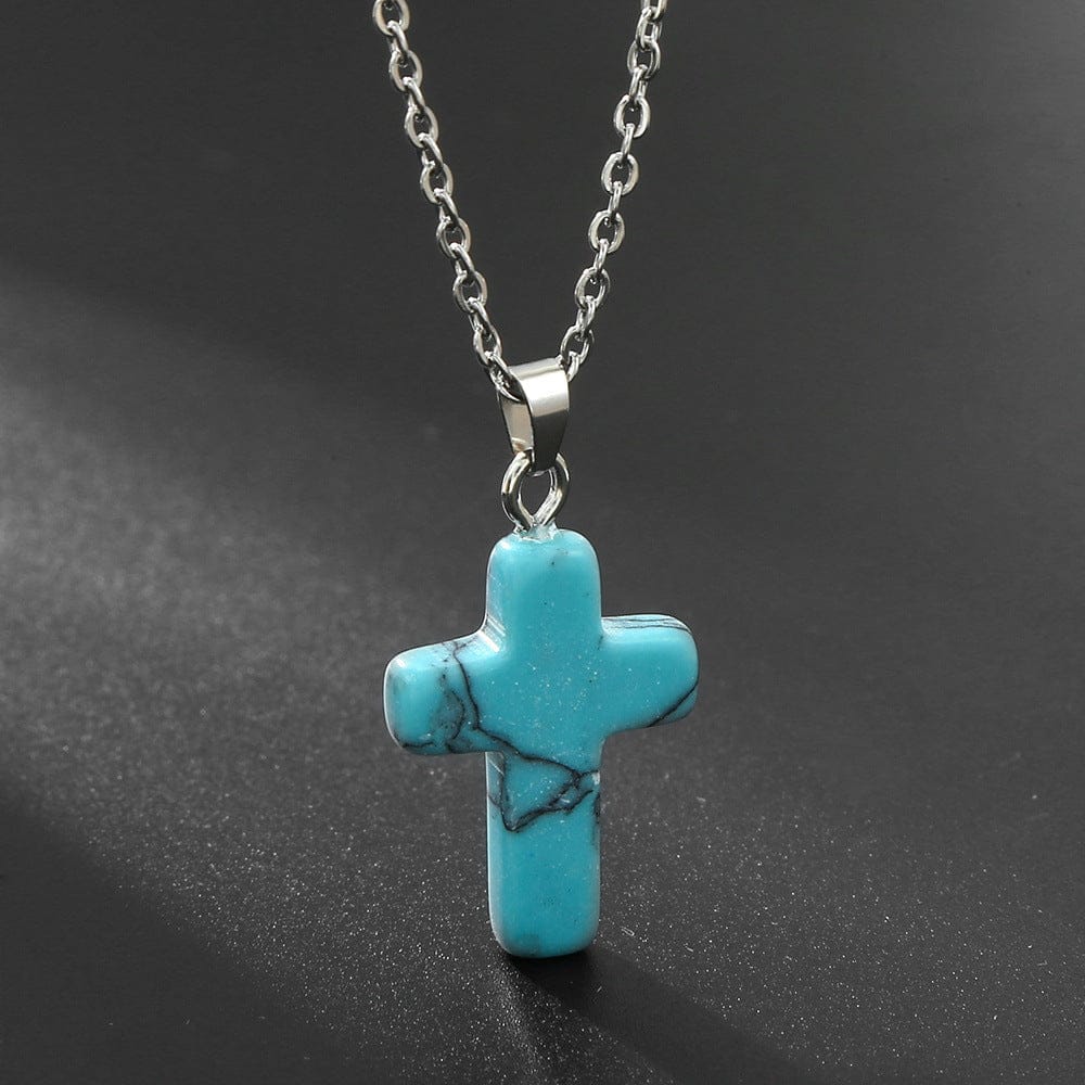 NATURAL AGATE STONE CROSS PENDANT
