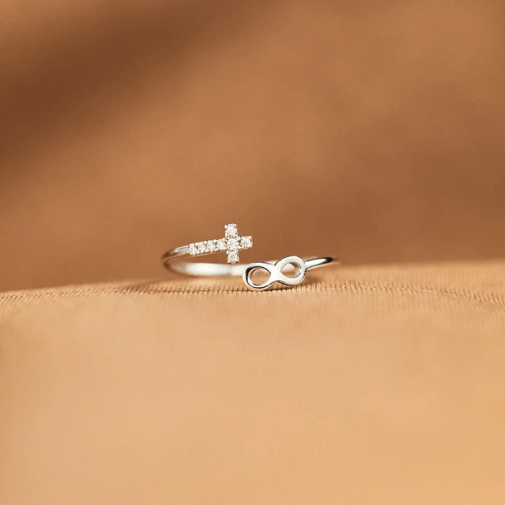 FAITH & INFINITY SILVER RING - (ADJUSTABLE)