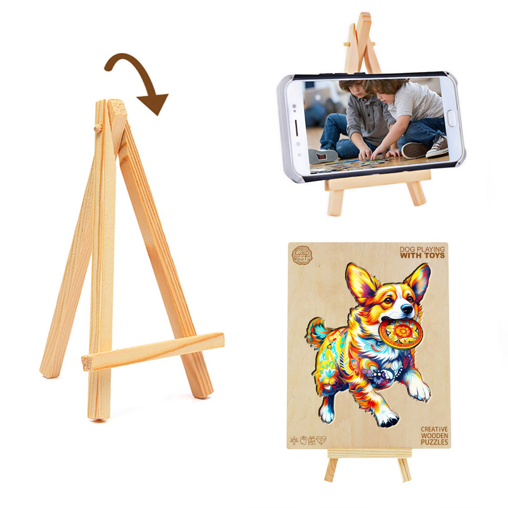 Dog Playing with Toys Wooden Jigsaw Puzzle