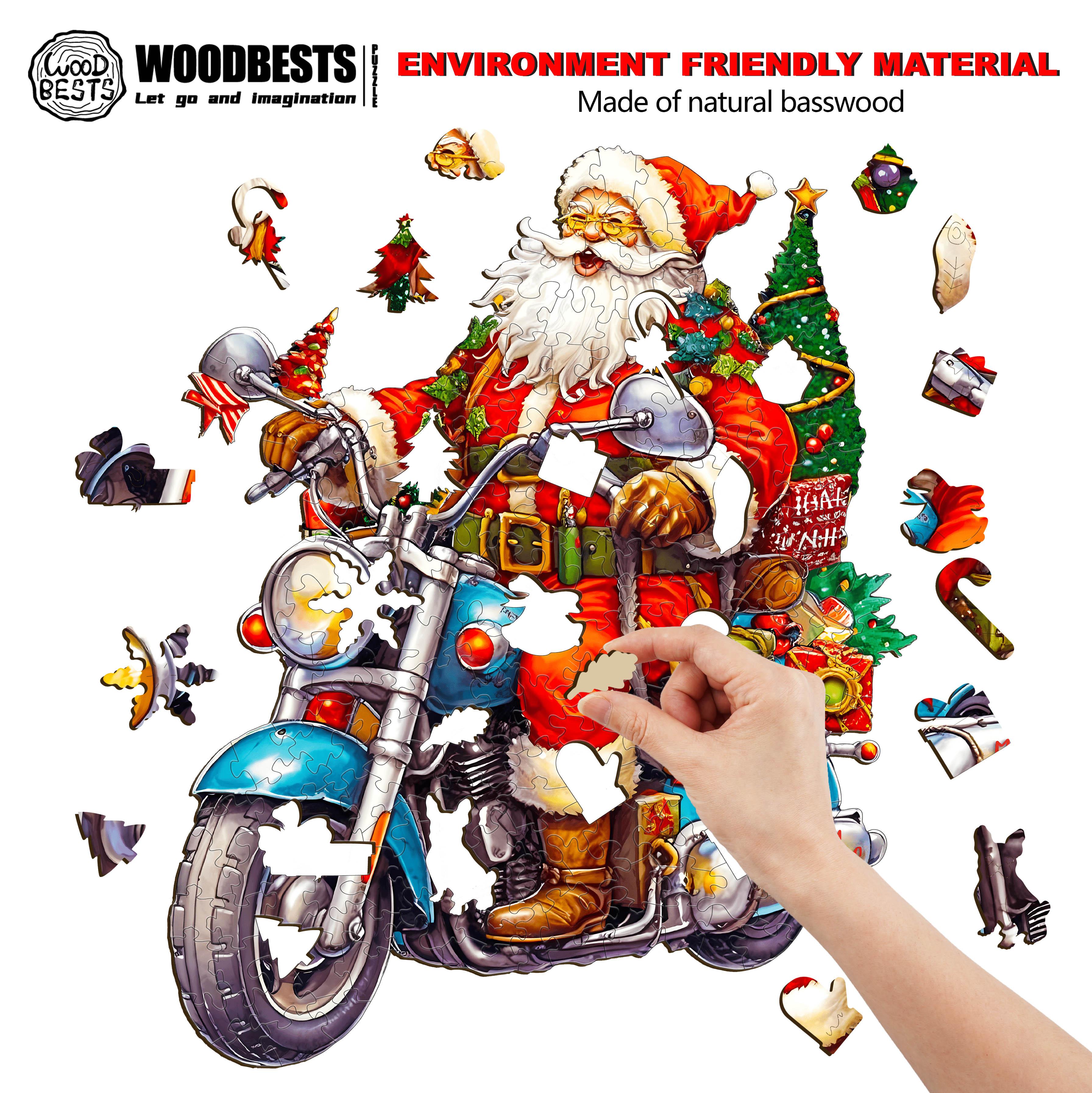 Motorcycle Santa Wooden Jigsaw Puzzle