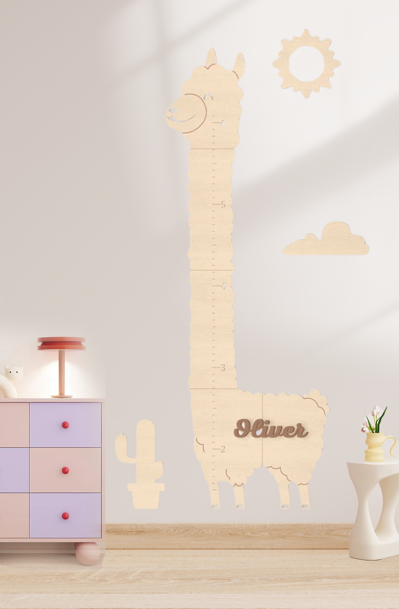 Personalized Wooden Alpaca Growth Chart Kids Room Decor
