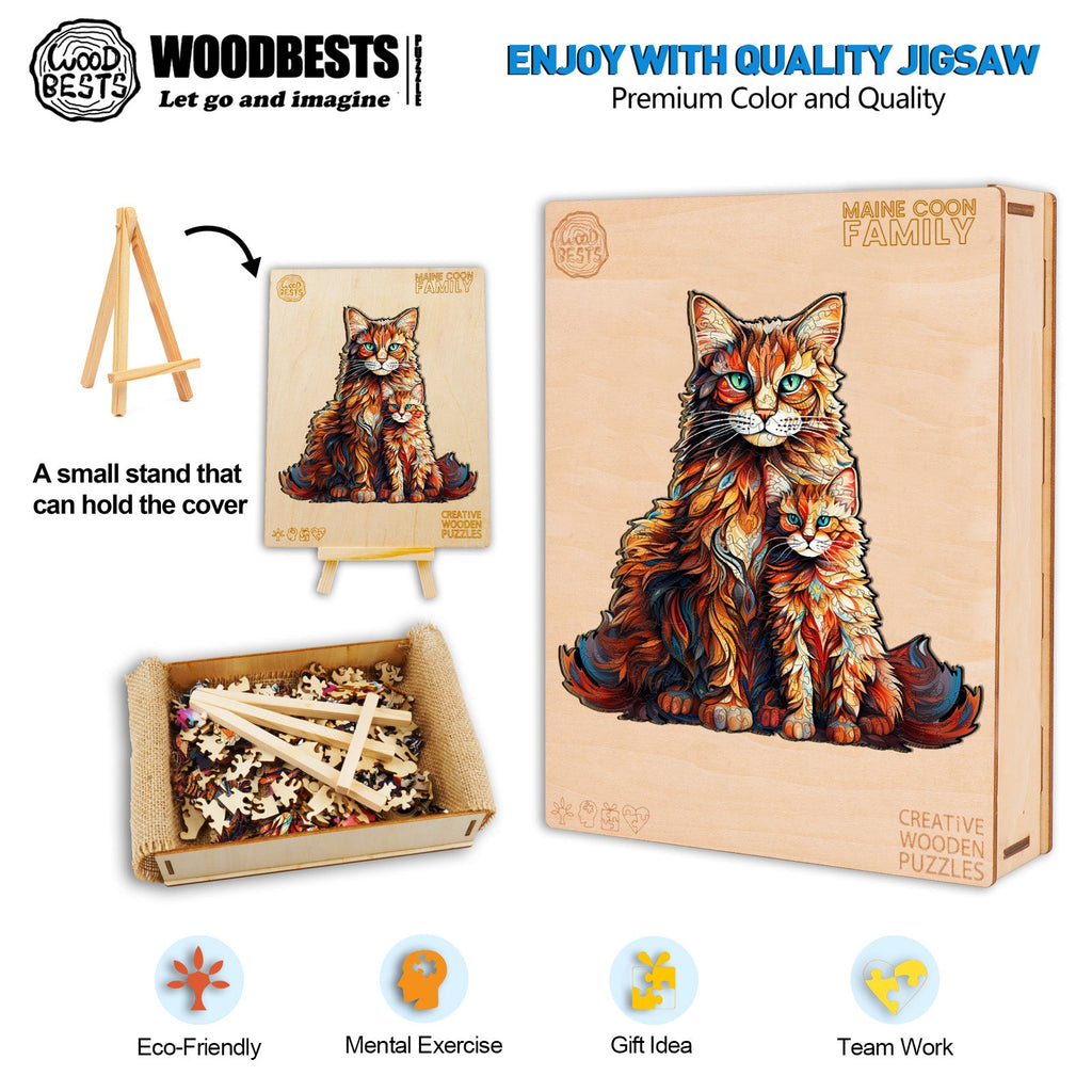 Maine Coon Family Wooden Jigsaw Puzzle