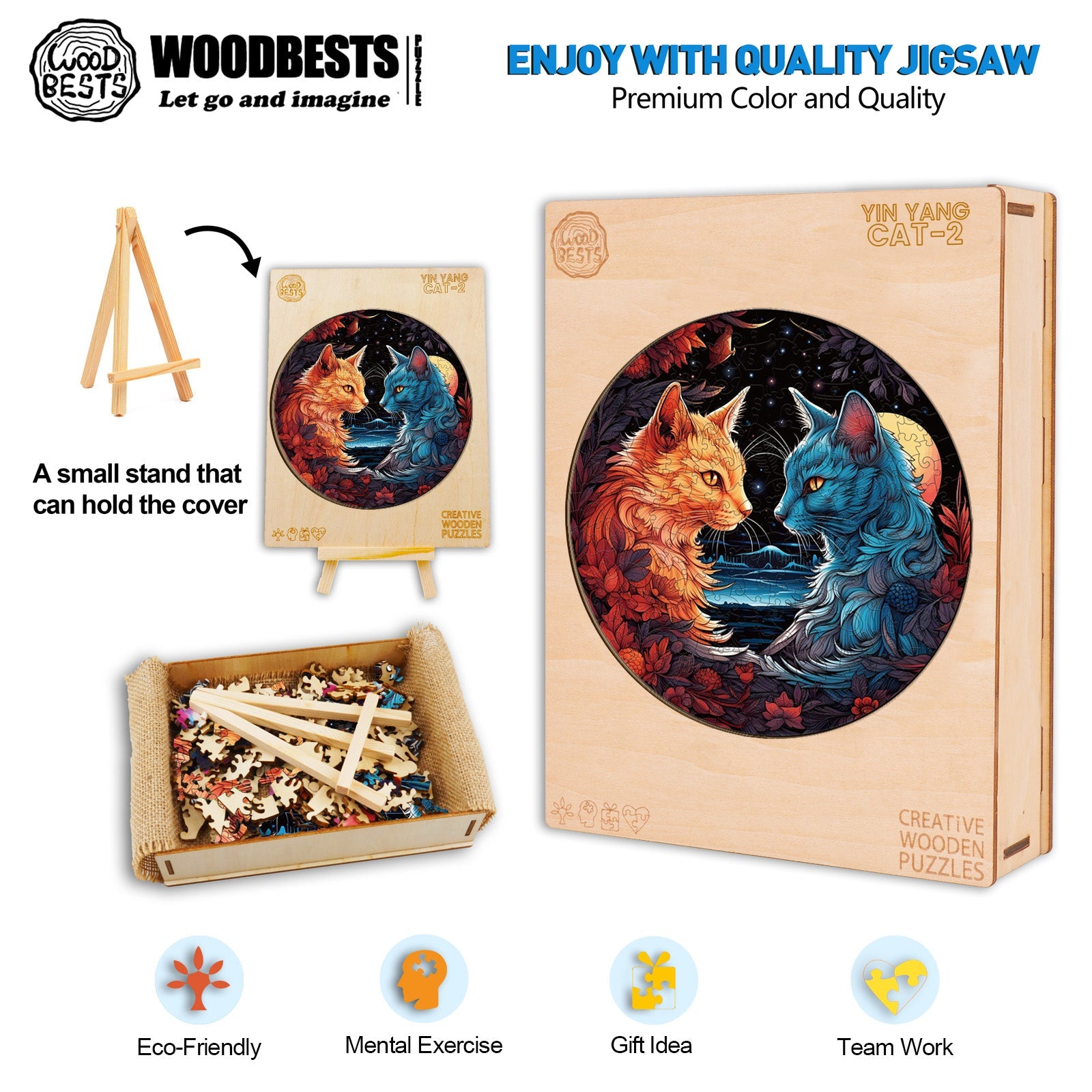 Yin Yang Cat-2 Wooden Jigsaw Puzzle