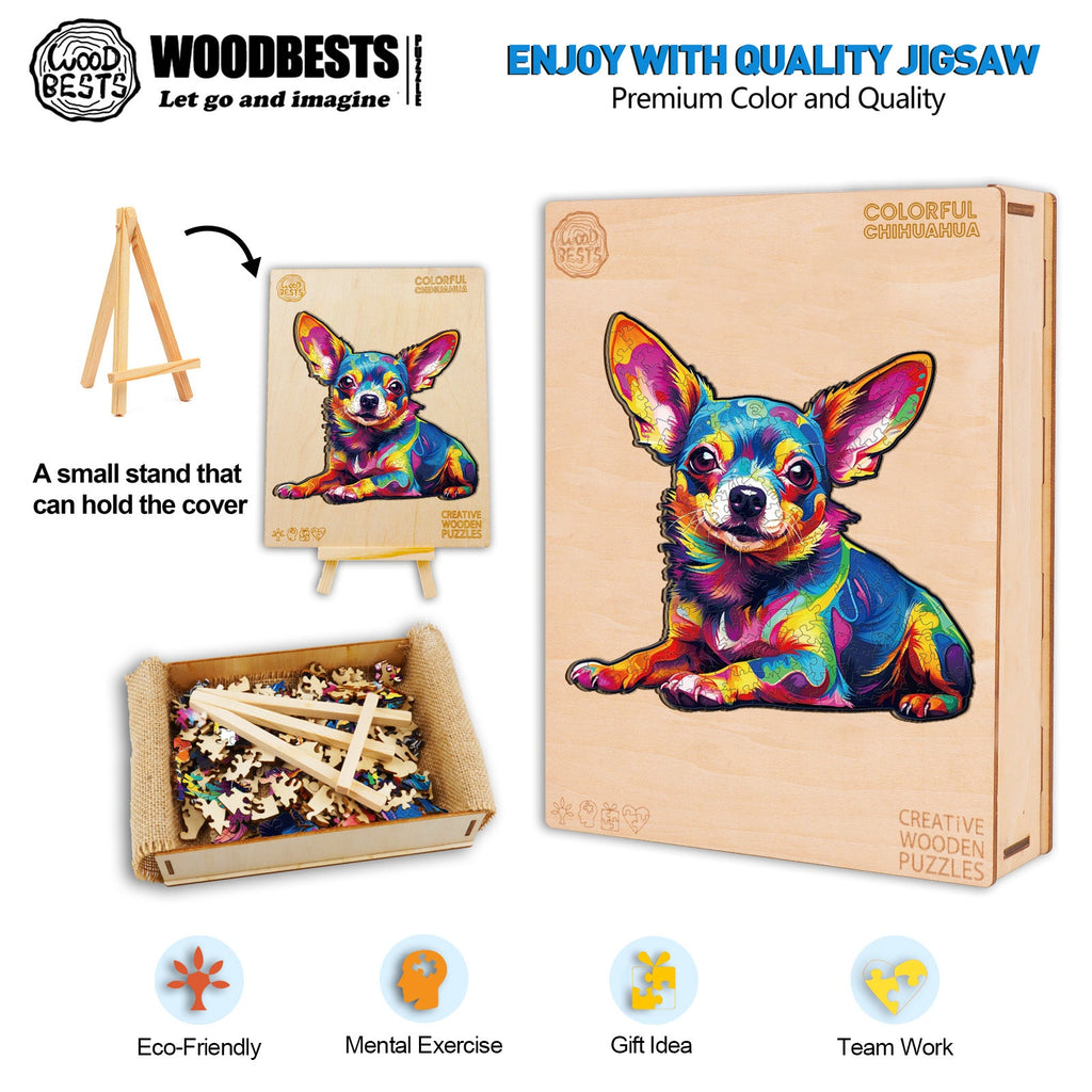 Colorful Chihuahua Wooden Jigsaw Puzzle