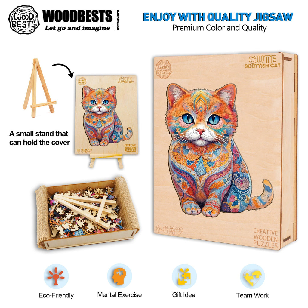 Cute Scottish Cat Wooden Jigsaw Puzzle