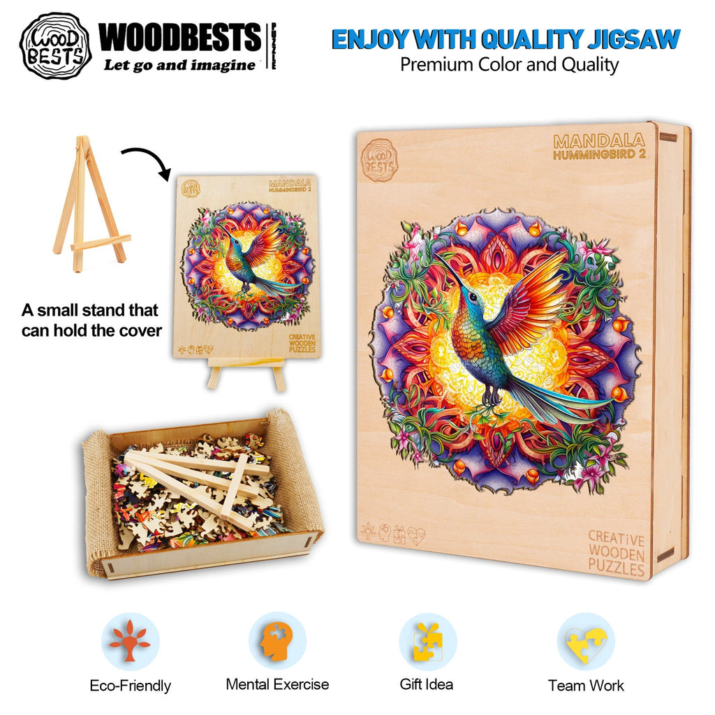 Mandala & Hummingbird 2 Wooden Jigsaw Puzzle