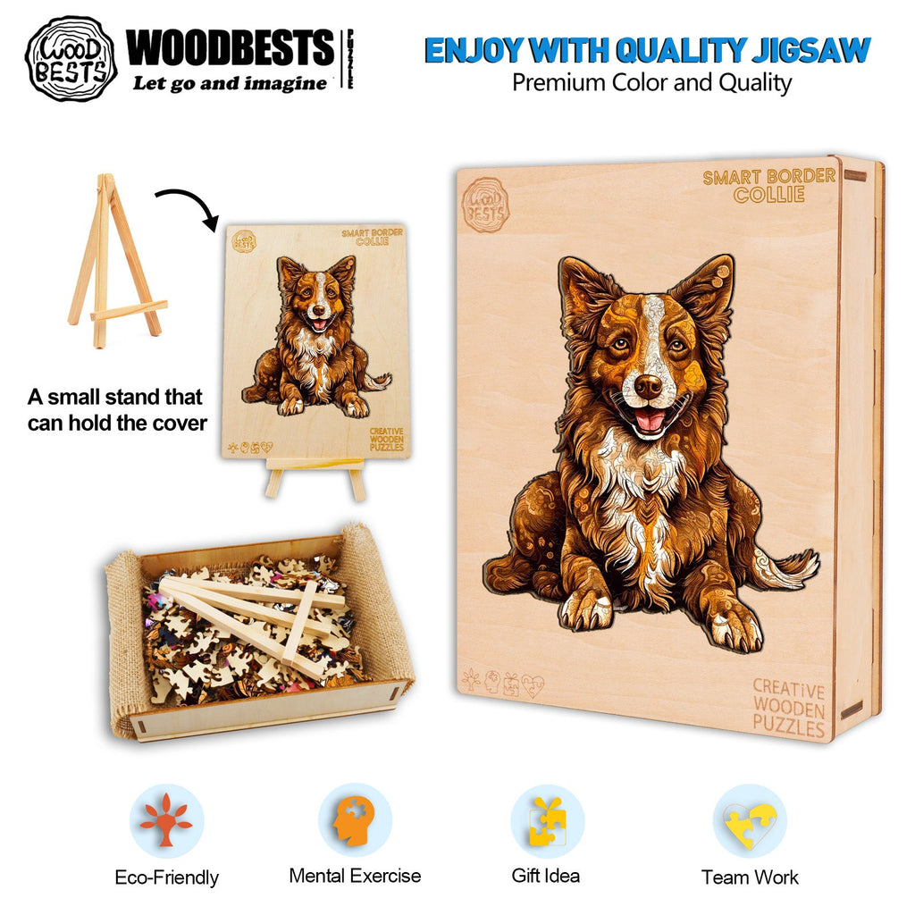 Smart Border Collie Wooden Jigsaw Puzzle