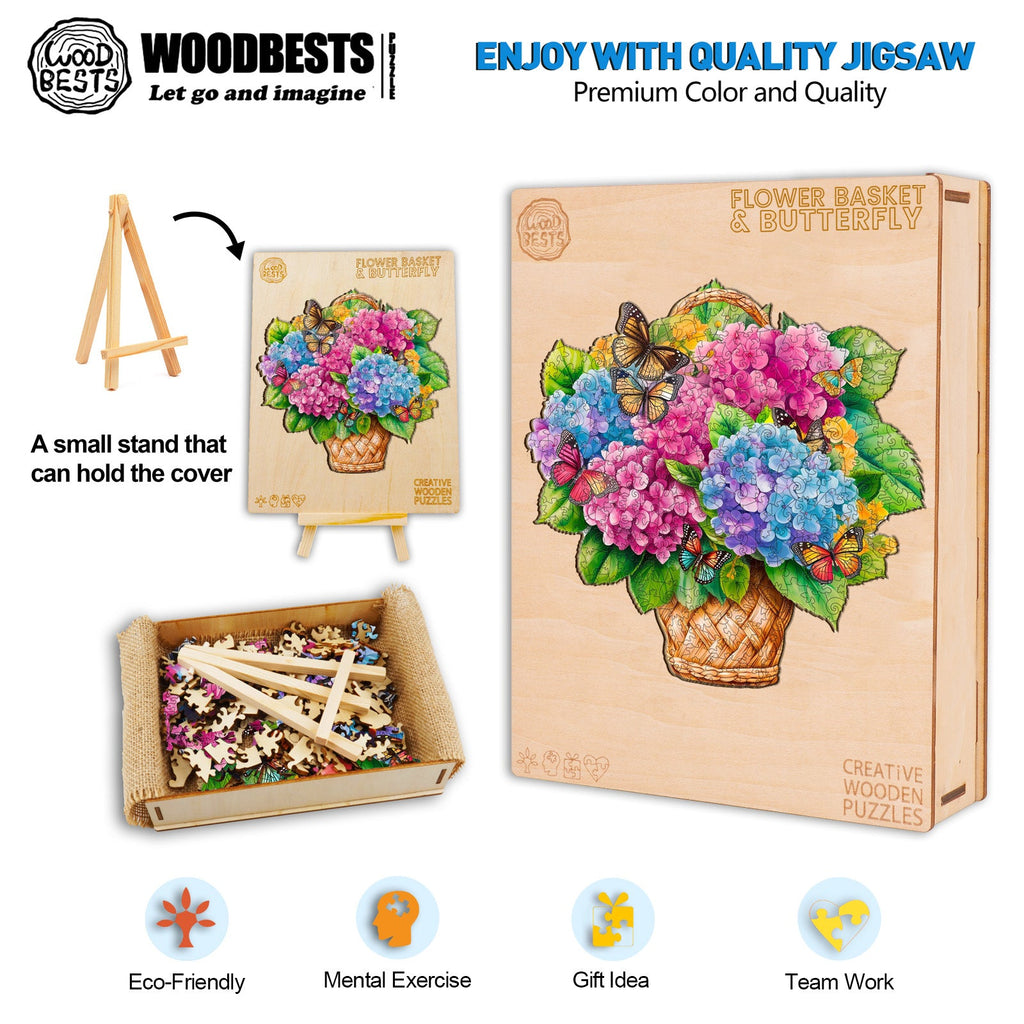 Flower Basket & Butterfly Wooden Jigsaw Puzzle