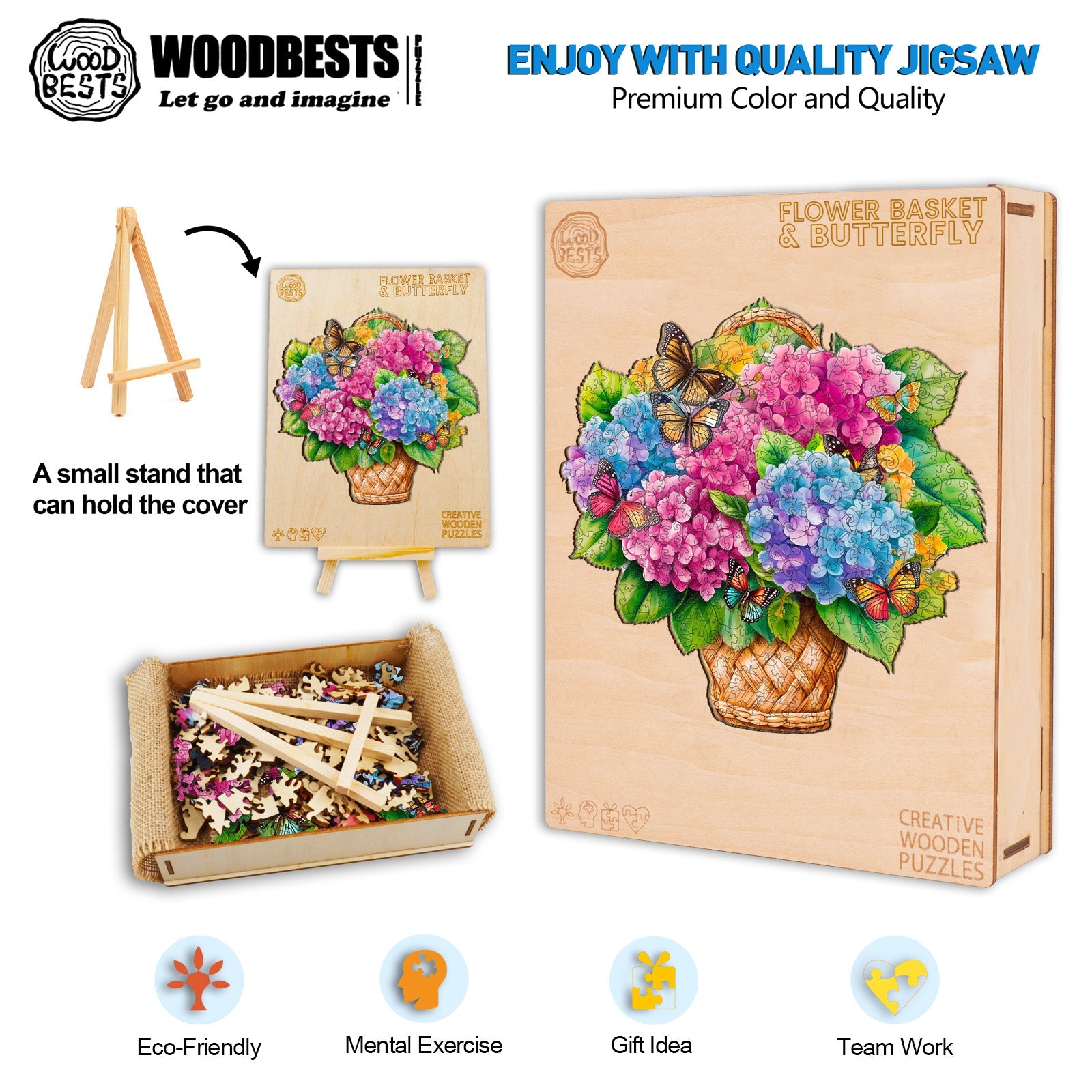 Flower Basket & Butterfly Wooden Jigsaw Puzzle