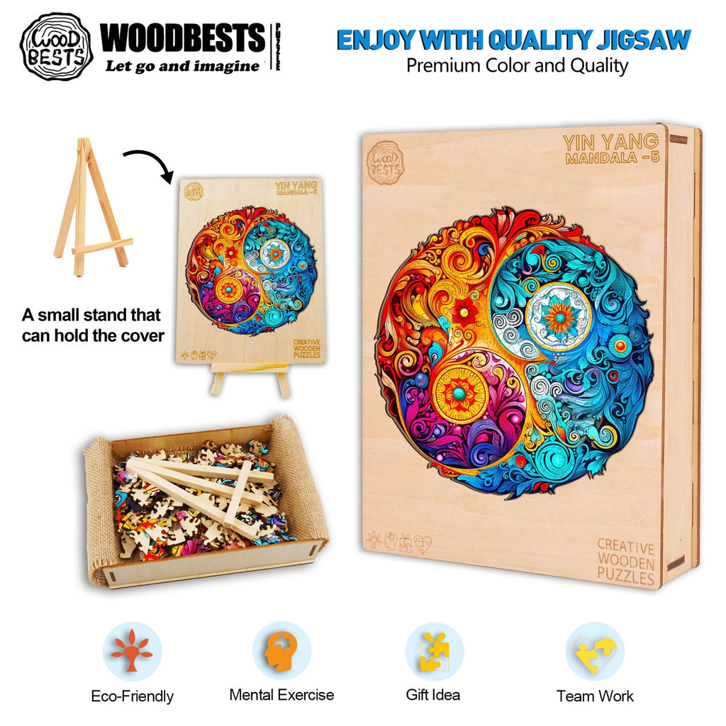 Yin Yang Mandala -5 Wooden Jigsaw Puzzle