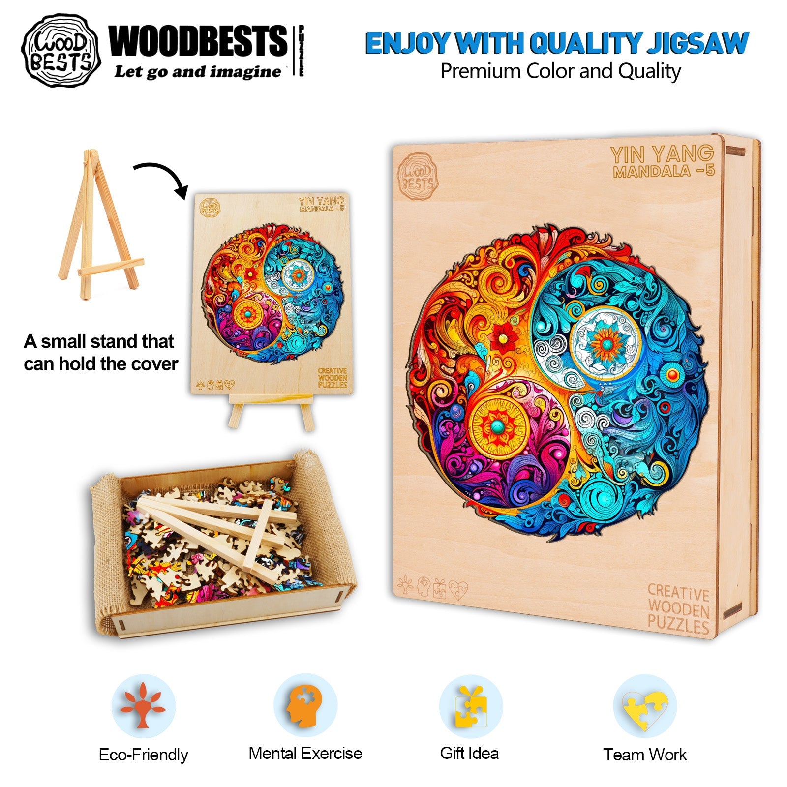 Yin Yang Mandala -5 Wooden Jigsaw Puzzle