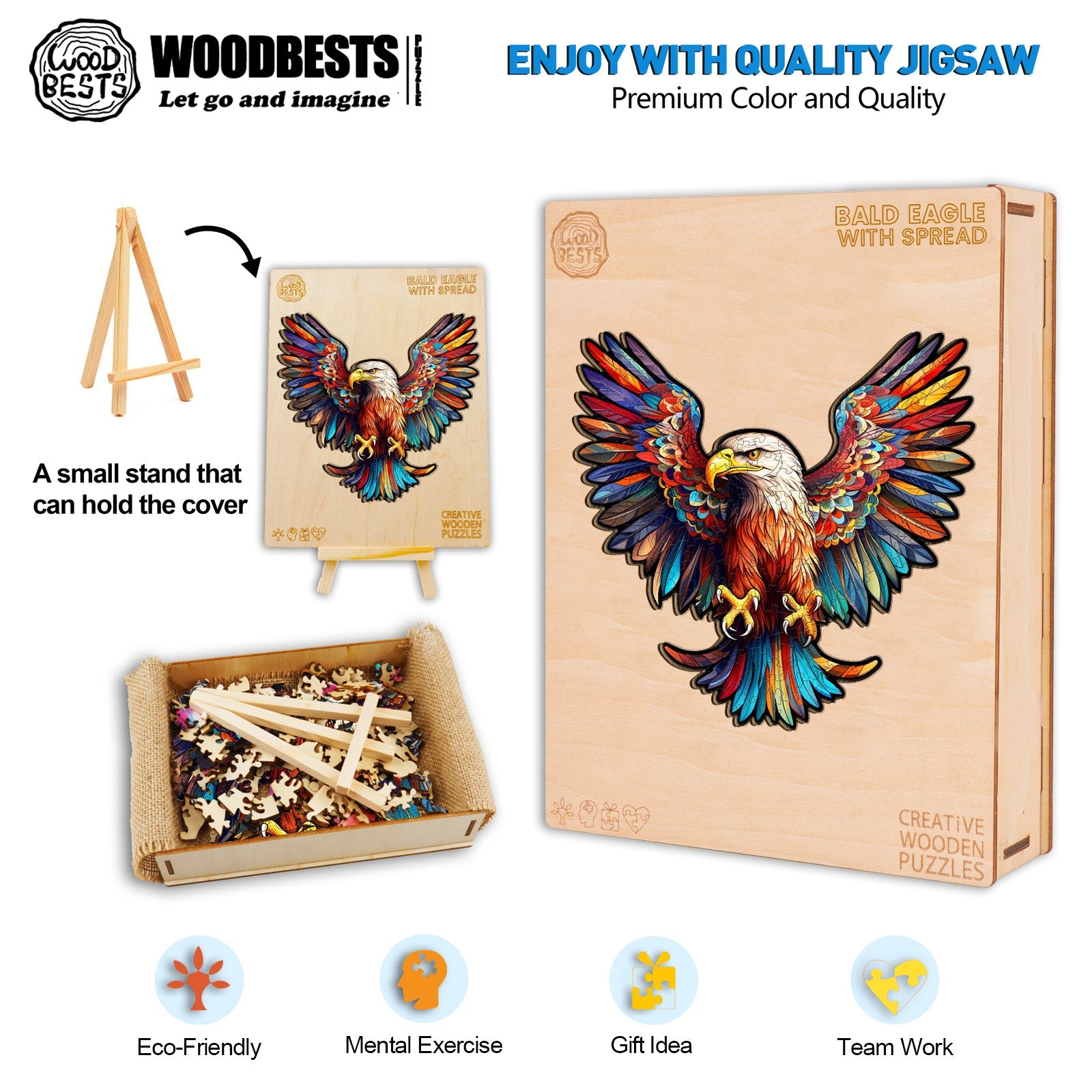 Bald Eagle with Spread Wings Wooden Jigsaw Puzzle