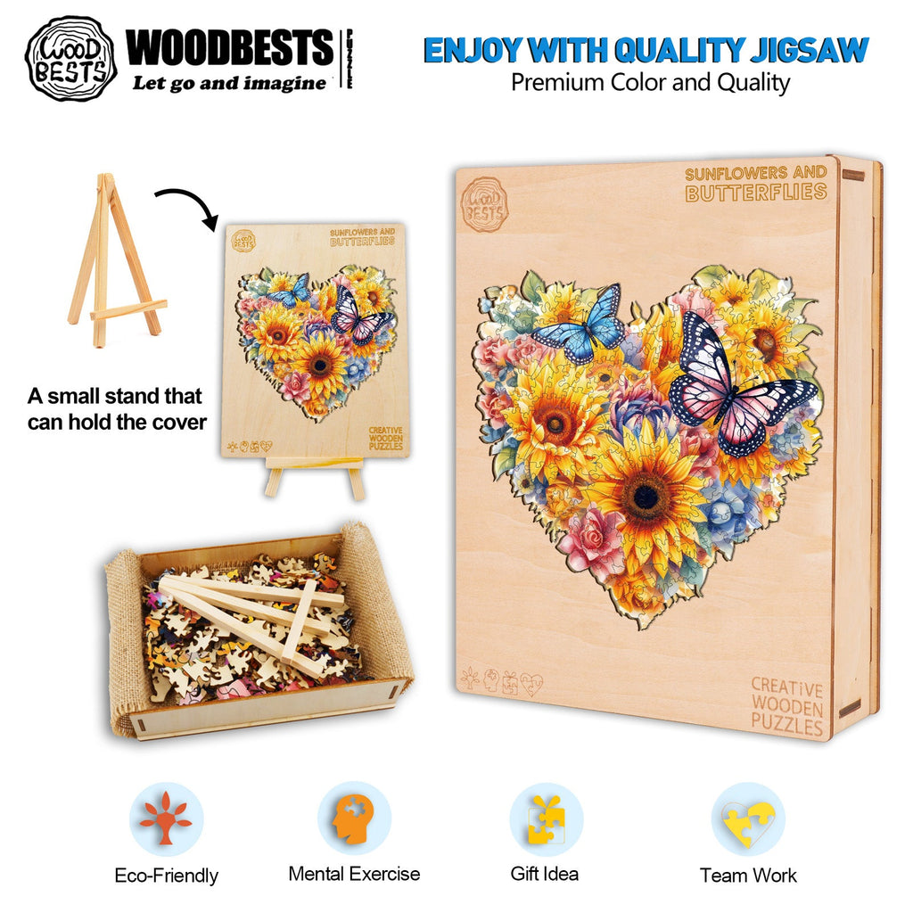 Sunflowers And Butterflies Wooden Jigsaw Puzzle