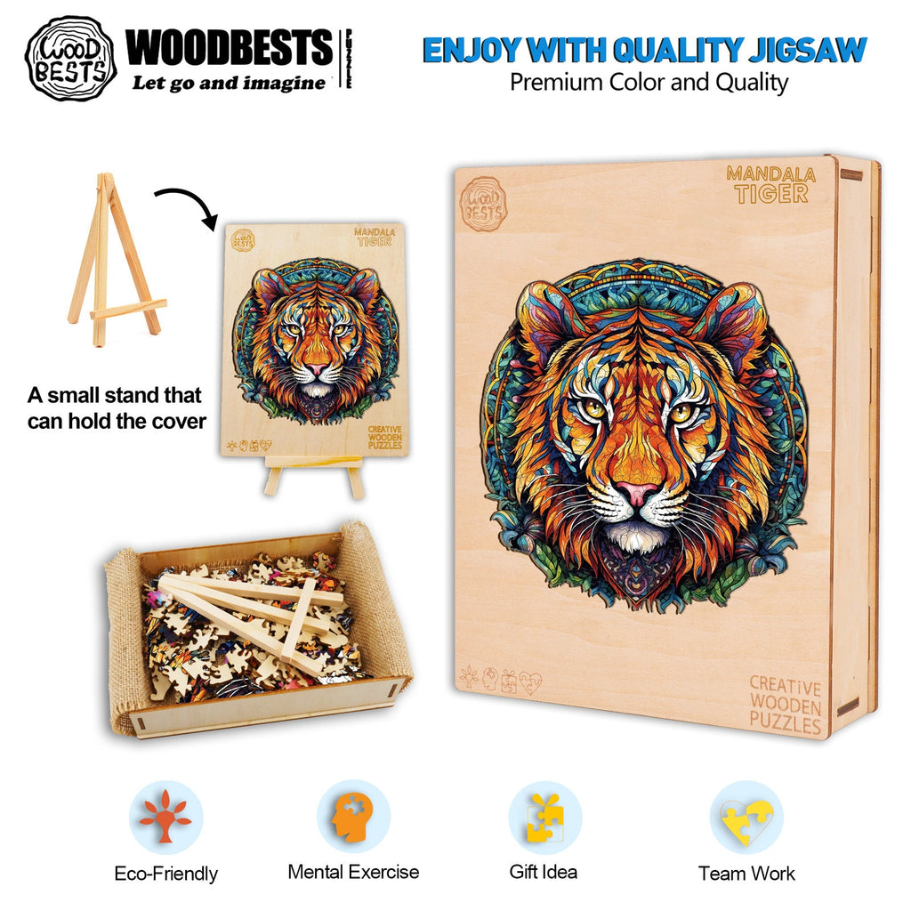 Mandala Tiger Wooden Jigsaw Puzzle