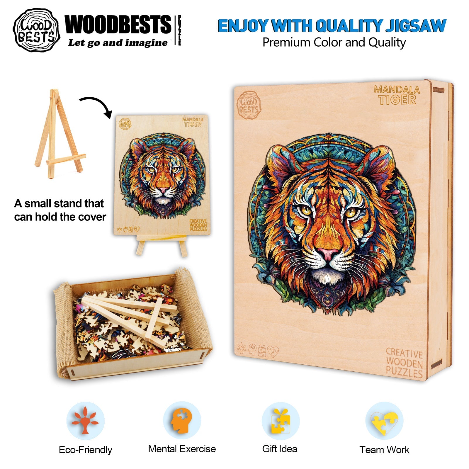 Mandala Tiger Wooden Jigsaw Puzzle