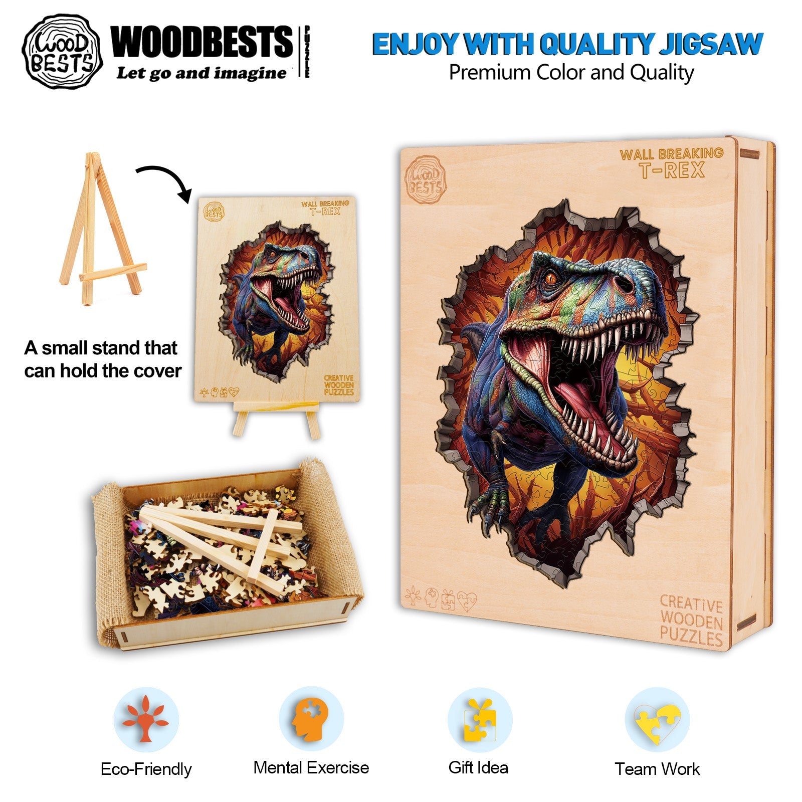 Wall Breaking T-rex Wooden Jigsaw Puzzle