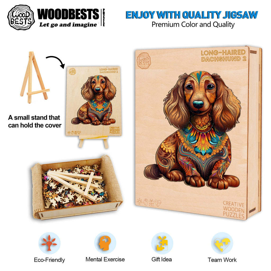 Long-haired Dachshund 2 Wooden Jigsaw Puzzle