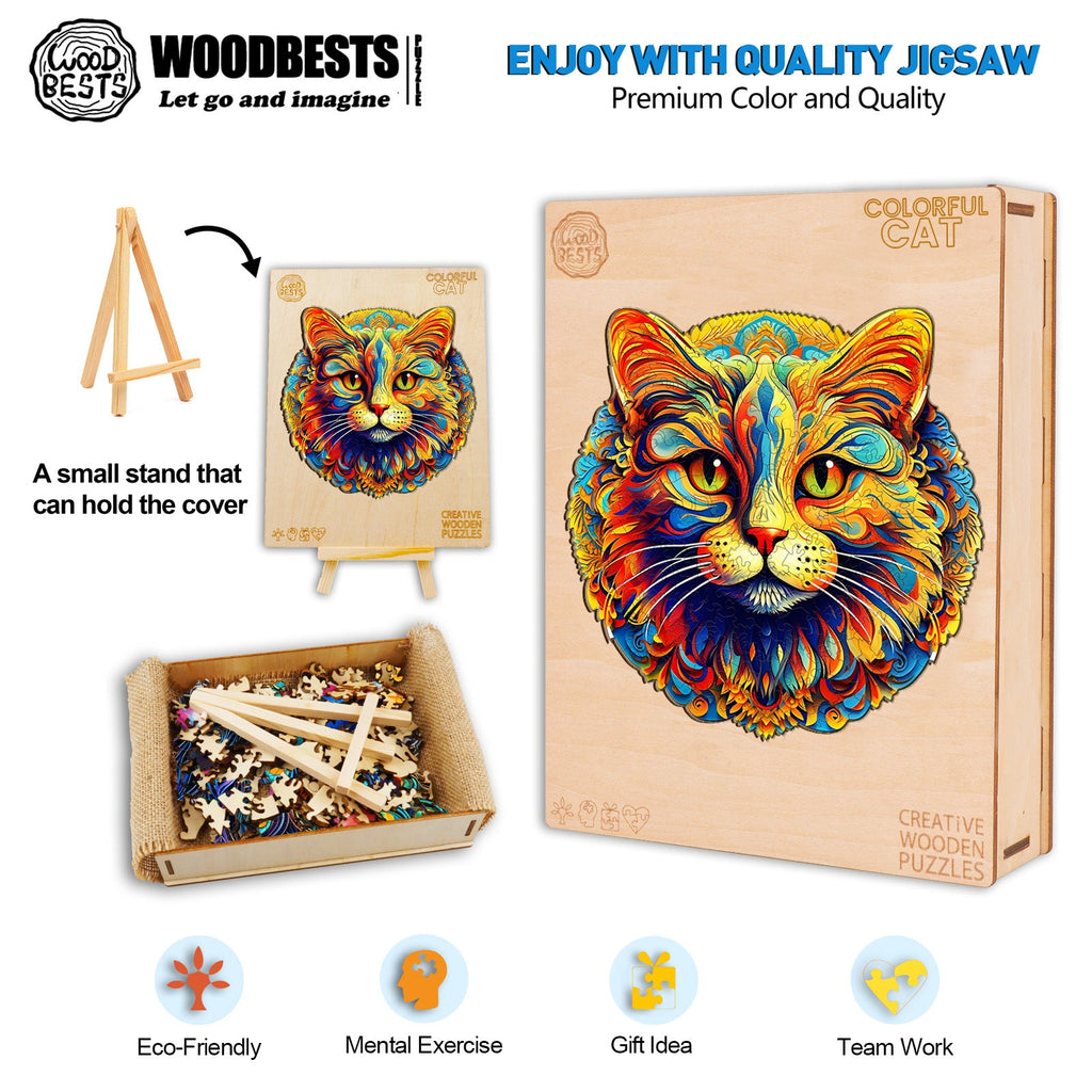 Colorful Cat Wooden Jigsaw Puzzle