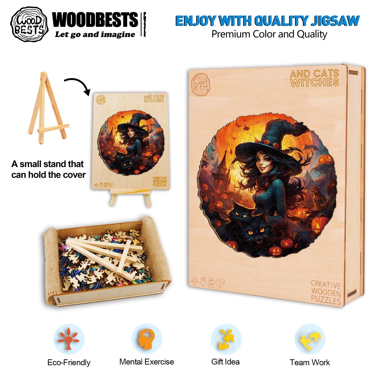 Witches and Cats Wooden Jigsaw Puzzle