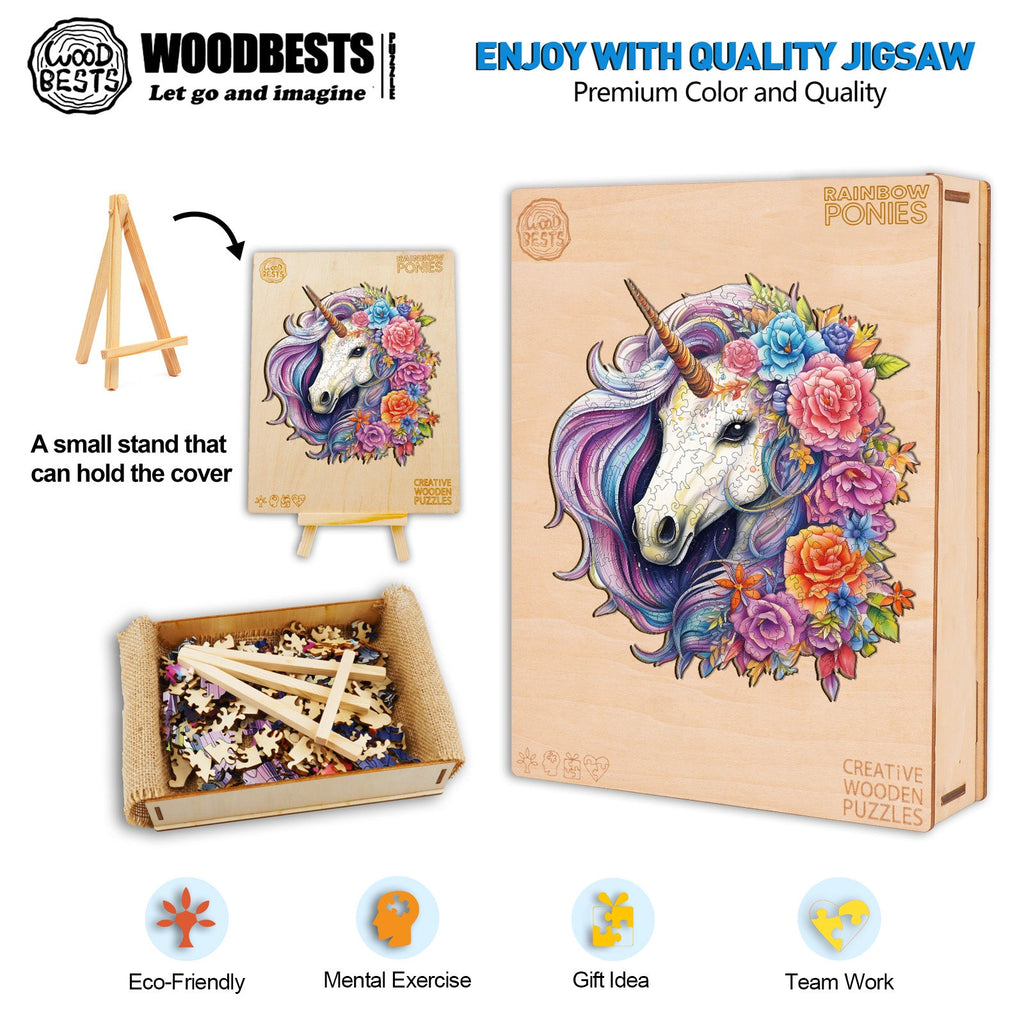 Rainbow Ponies Wooden Jigsaw Puzzle