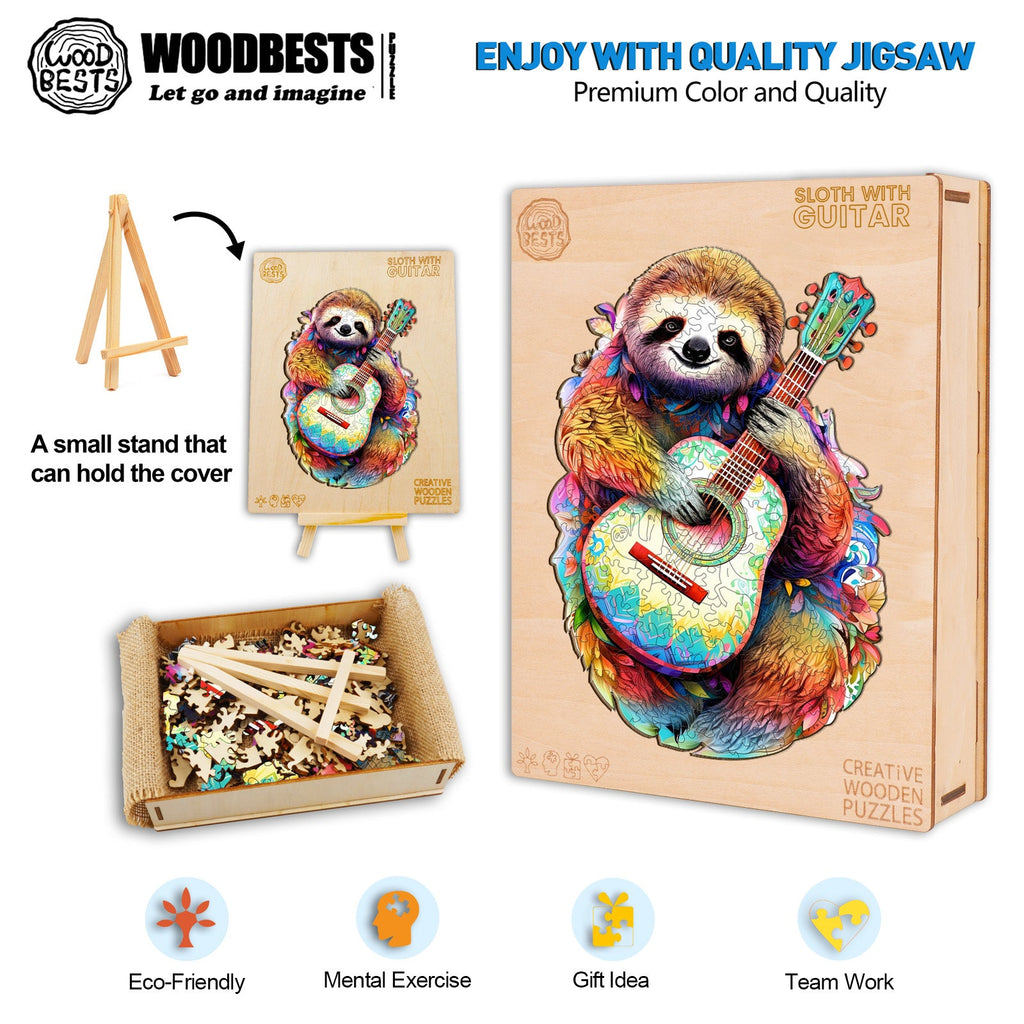 Sloth With Guitar Wooden Jigsaw Puzzle