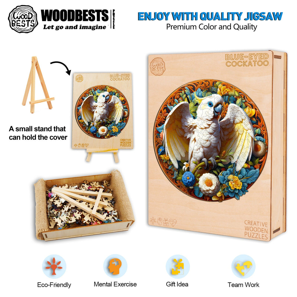 Blue-eyed Cockatoo Wooden Jigsaw Puzzle