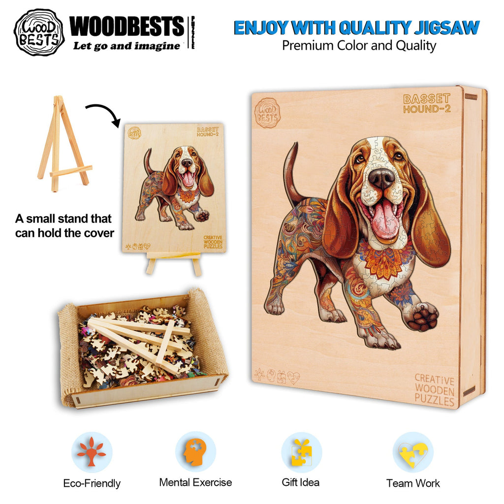 Basset Hound-2 Wooden Jigsaw Puzzle