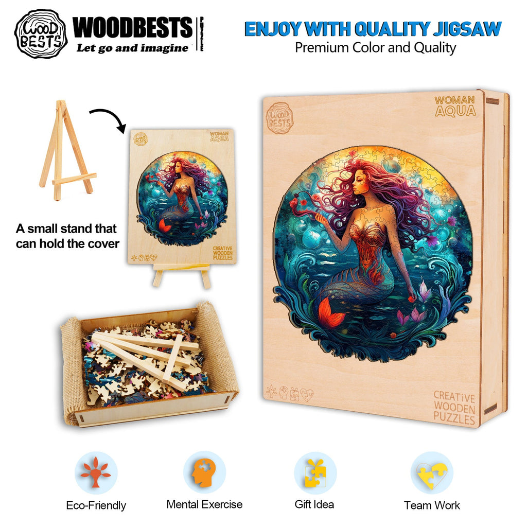 Aqua Woman Wooden Jigsaw Puzzle