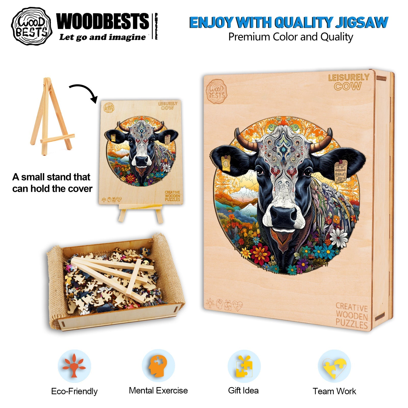 Leisurely Cow Wooden Jigsaw Puzzle