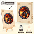 Fiery Escape wooden jigsaw puzzle box art featuring a motorcycle in flames, ideal for mind games and focus.