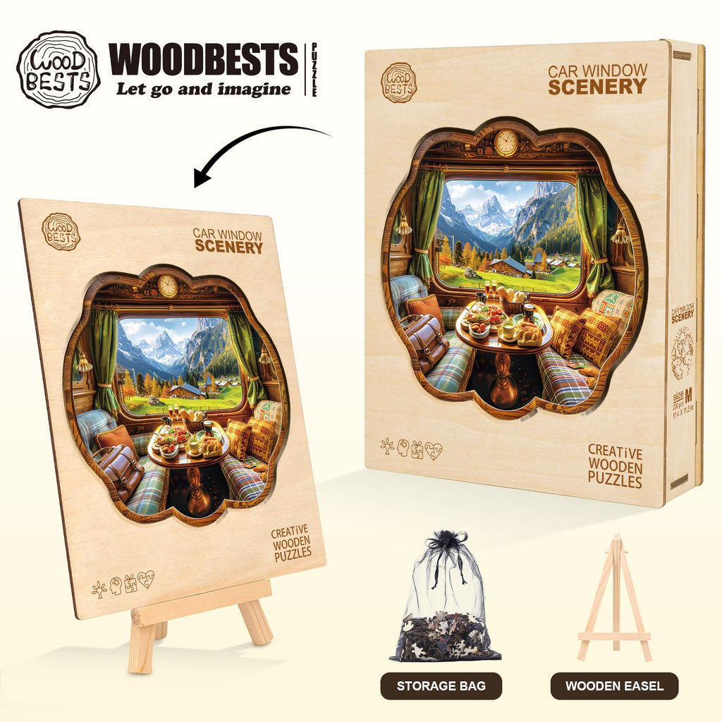 Car window scenery Wooden Jigsaw Puzzle
