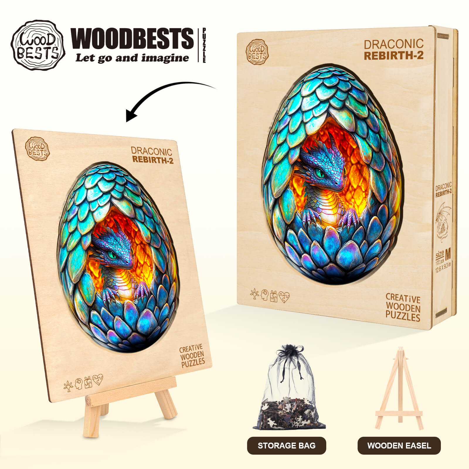 Draconic Rebirth-2 wooden jigsaw puzzle with a vibrant dragon design, promoting focus and brain training through engaging gameplay.