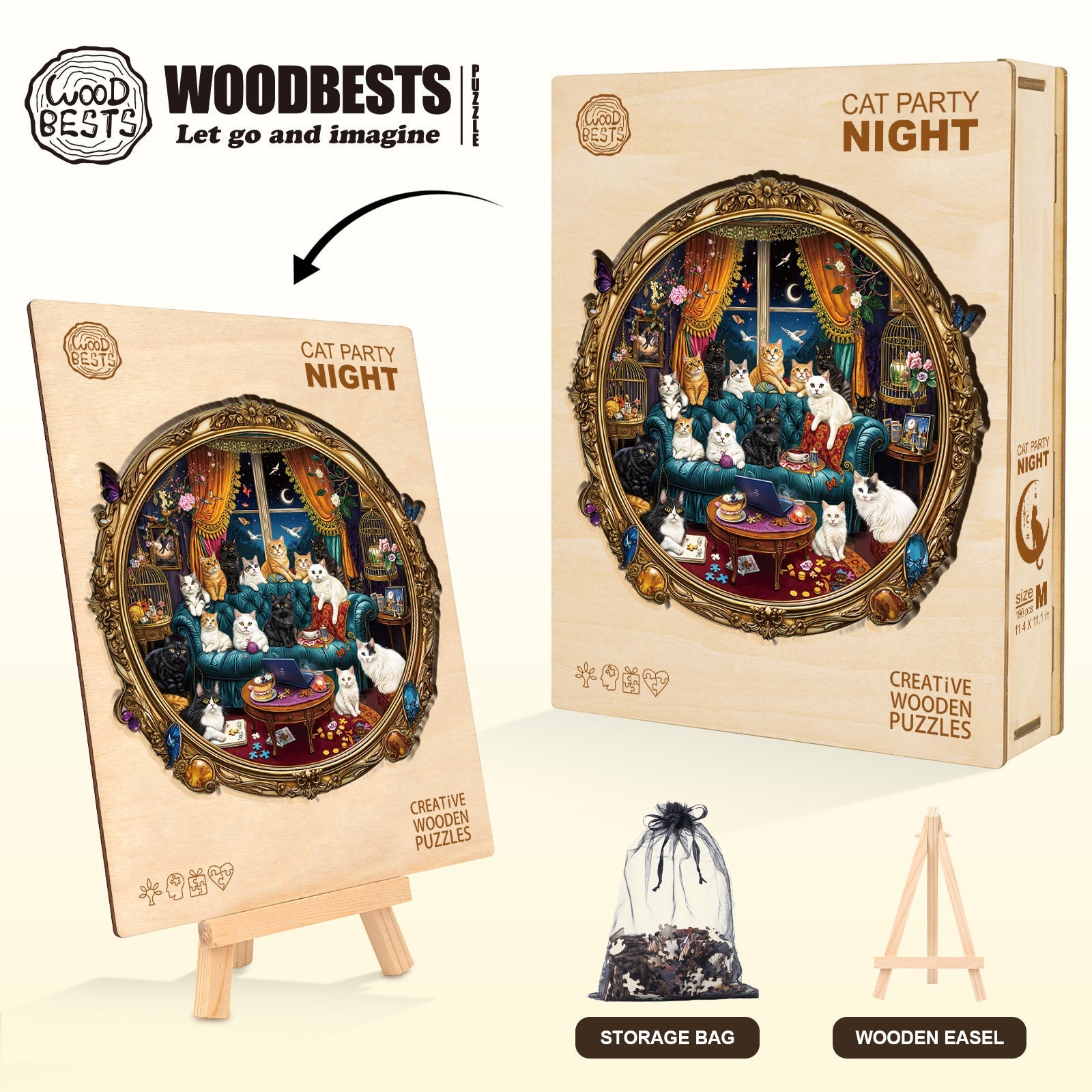 Cat Party Night Wooden Jigsaw Puzzle